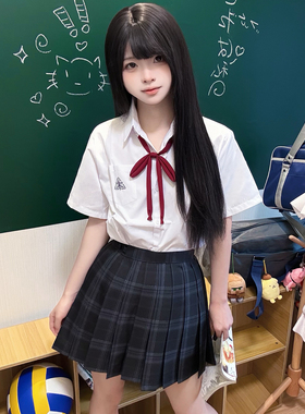 花千猪原创 千葉高衬衫 校供感白色蓝色短袖jk制服刺绣百搭款上衣