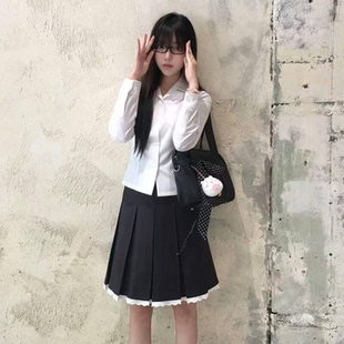 花千猪原创 小月岛衬衫 学院风收腰长短袖jk制服刺绣开襟秋冬上衣