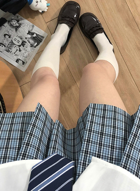 花千猪原创 沧月格裙  jk制服校供感a字型百褶裙蓝黑格百搭款jk裙