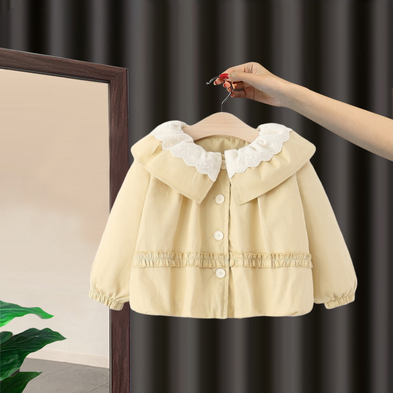女童秋装外套婴儿长袖娃娃领小宝宝春秋季中长款百搭洋气外出风衣