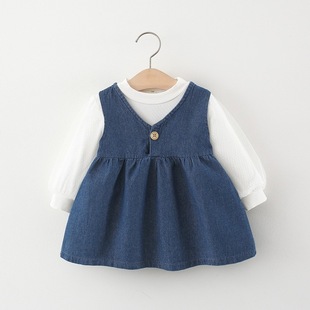 女童春秋两件套连衣裙2025年婴儿0一4岁女宝宝纯棉牛仔公主裙韩版