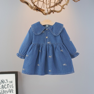 女宝宝秋装牛仔连衣裙新款婴儿长袖牛仔裙子女童春秋洋气小童裙子