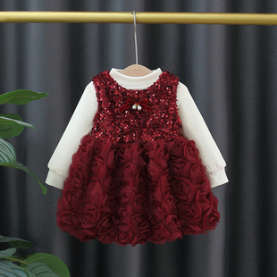 女童秋冬款 一周岁婴儿宝宝礼服两件套抓周套裙 加绒连衣裙2024新款