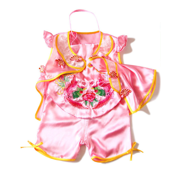 周岁礼服女宝宝夏季真丝薄款抓周衣服婴儿肚兜套装桑蚕丝真丝定制