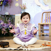周岁礼服女宝宝冬新中式 包P服婴儿满月宴百天抓周旗袍紫色连体衣