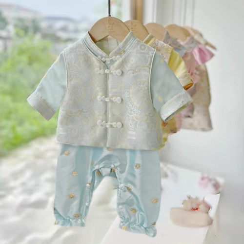 新中式宝宝抓周服百天连体衣