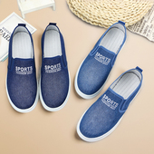 女春秋新款 老北京布鞋 懒人时尚 一脚蹬休闲牛仔布单鞋 百搭套脚板鞋