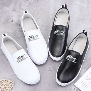 女春秋新款 学生单鞋 一脚蹬老北京布鞋 韩版 软底防滑单鞋 皮面小白鞋