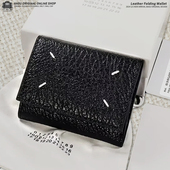 24早春新款 MMM6对角缝线牛皮革横款 三折钱包男女多卡位拉链零钱包