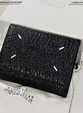 24早春新款MMM6对角缝线牛皮革横款三折钱包男女多卡位拉链零钱包