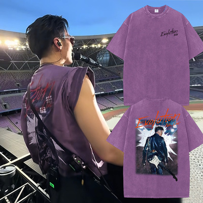 谢霆锋水洗紫海报T恤演唱会同款做旧复古巡演粉丝应援短袖衣服潮