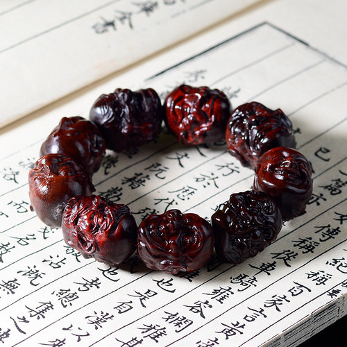 紫檀木雕刻十八像手串男文玩