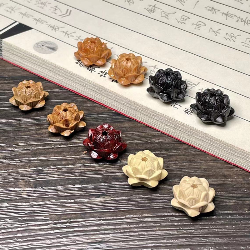 印度小叶紫檀绿檀檀香木莲花散件创意搭配饰品DIY钥匙手机挂件