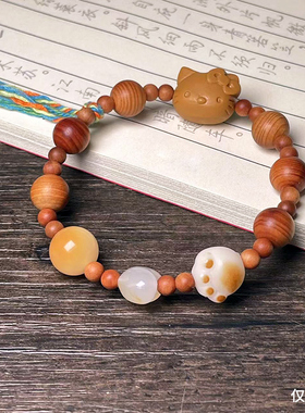 高油崖柏DIY小众设计猫爪手链小清新饰品佛珠猫咪手串夏季款