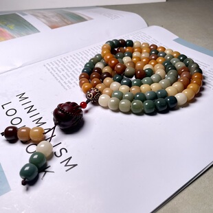 菩提根多宝老型108颗檀木佛手挂坠文玩佛珠手串男女项链手持