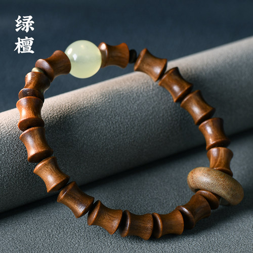 自然檀木绿檀竹节夜光珠跑环 永夜款 小单圈节节长青手串手链饰品