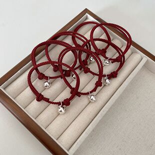 一步一响ins风铃铛手链简约酒红显手白手绳男女情侣闺蜜学生礼物