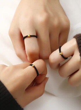 小金珠金戒指金转运珠戒指女男款手工红绳金豆抖音同款不掉色金珠