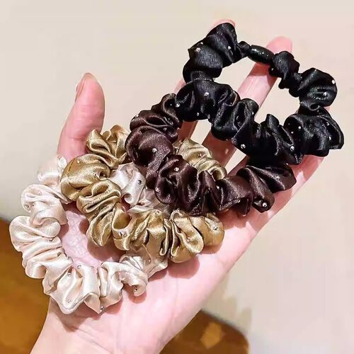 美拉德缎面烫钻小肠圈发圈女韩国感头绳扎头发橡皮筋头饰批发