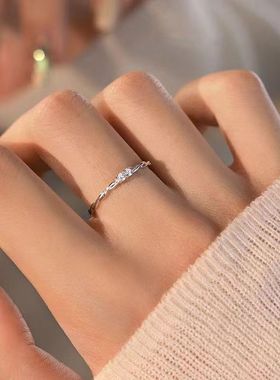 麻花双钻戒指女高级感简约素圈可调节指环ins小众冷淡风尾戒