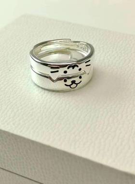 猫狗日记戒指女小猫小狗情侣对戒ins小众设计感开口可调节食指戒