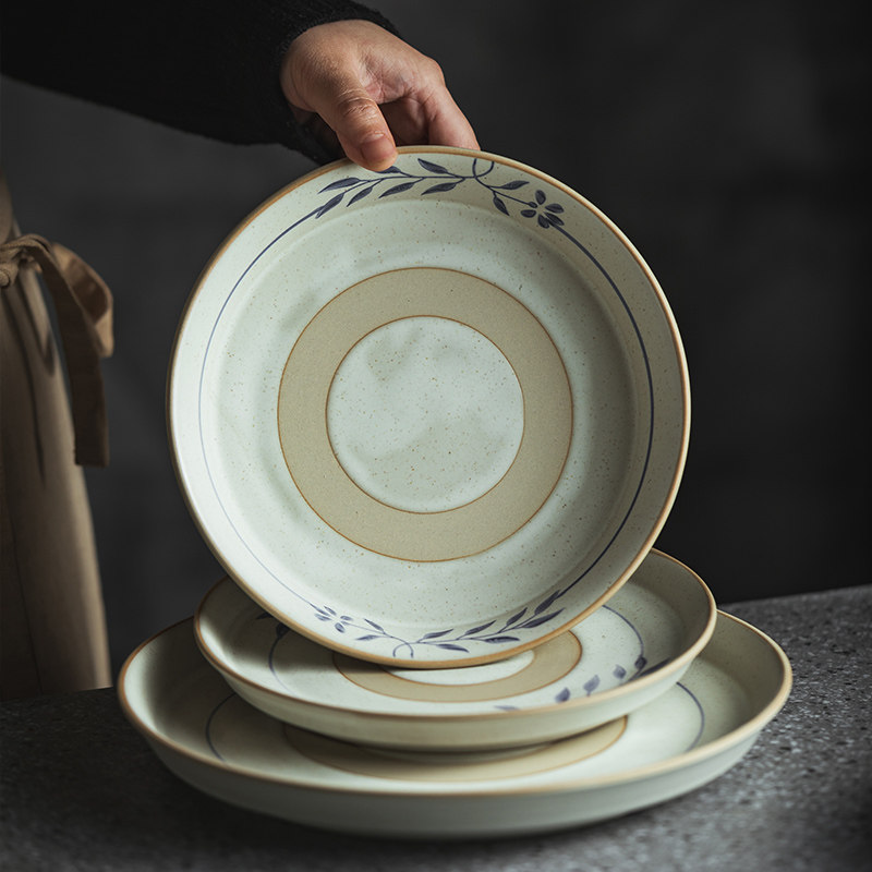 日式碗碟复古浮雕陶瓷简约饭碗