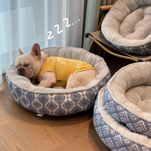 圆形秋冬加绒加厚狗窝猫窝狗垫子狗床沙发保暖防寒狗床法斗泰迪