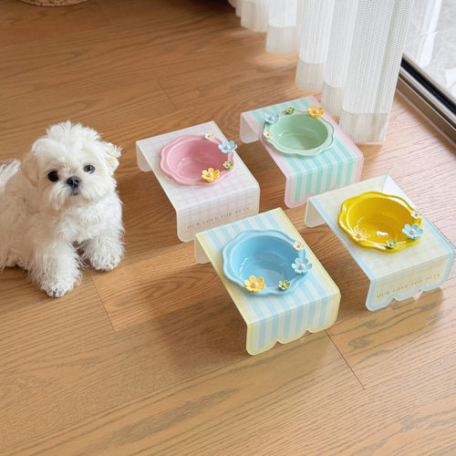 猫碗陶瓷宠物碗湿粮碗狗碗猫狗食盆喝水碗餐桌带亚克力碗架护颈椎