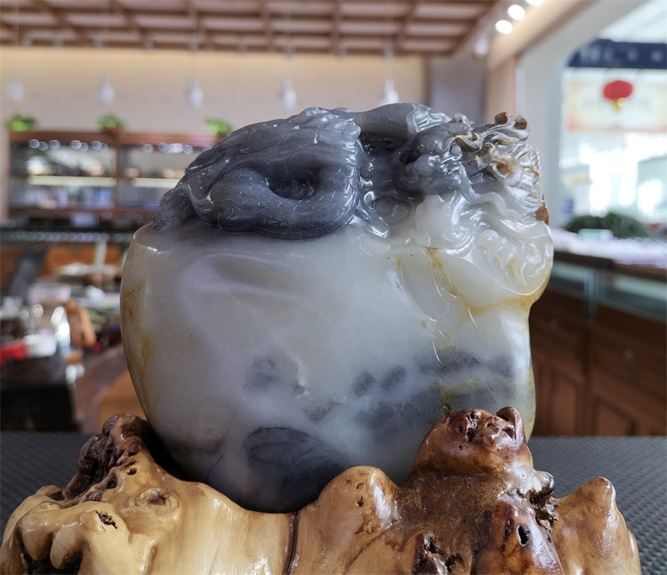 新疆和田青花籽料龙腾四海摆件观音佛手链项链宝宝锁ld13004