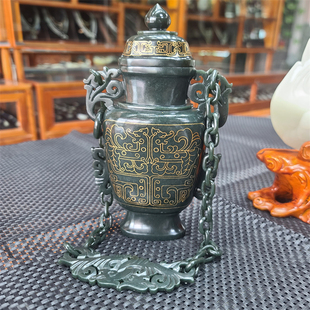 新疆和田青玉金银错宝瓶摆件 宝宝锁平安扣挂件 xx13118