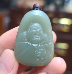 新疆和田沙枣青籽料佛挂件吊坠宝宝锁弥勒佛挂件吊坠xx14014