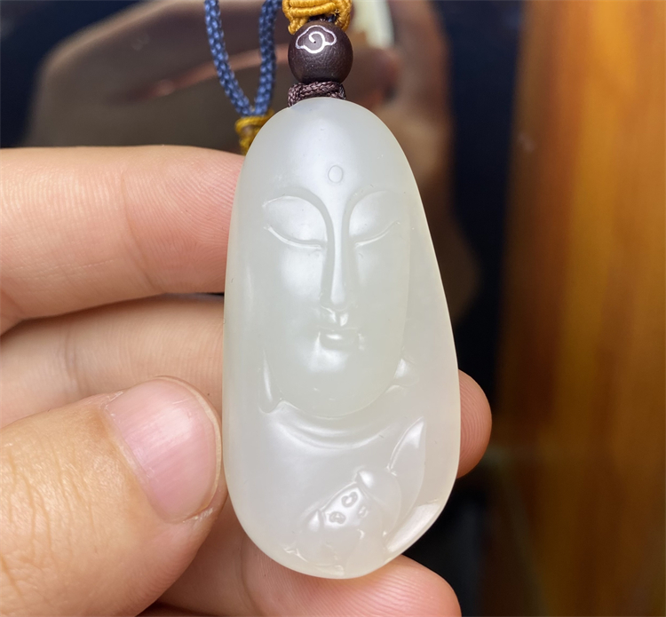 和田白玉籽料挂件荷花观音挂件吊坠手链项链宝宝锁xx01031
