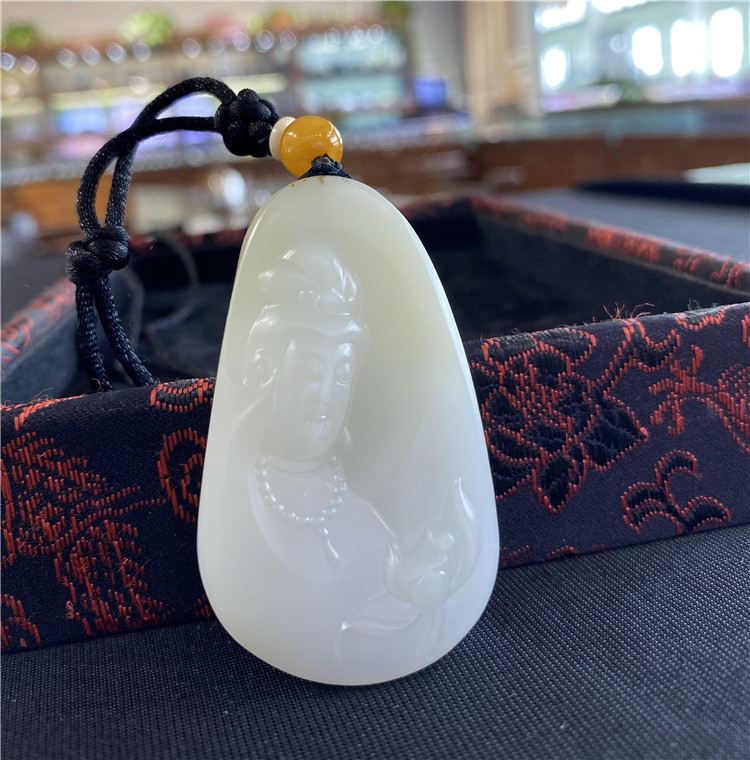 新疆和田白玉籽料莲花观音挂件吊坠戒指佛手链项链财神 ld08081