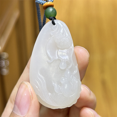 新疆和田白玉山料荷花吊坠   宝宝锁平安扣平安无事牌  ld05056