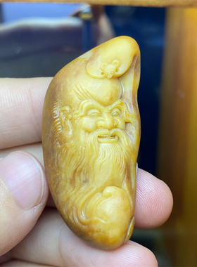 新疆和田黄沁籽料寿星挂件吊坠宝宝锁平安扣xx01087