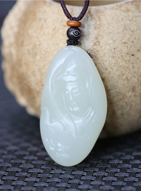 新疆和田白玉籽料侧脸观音吊坠挂件平安扣平安无事牌xx08068