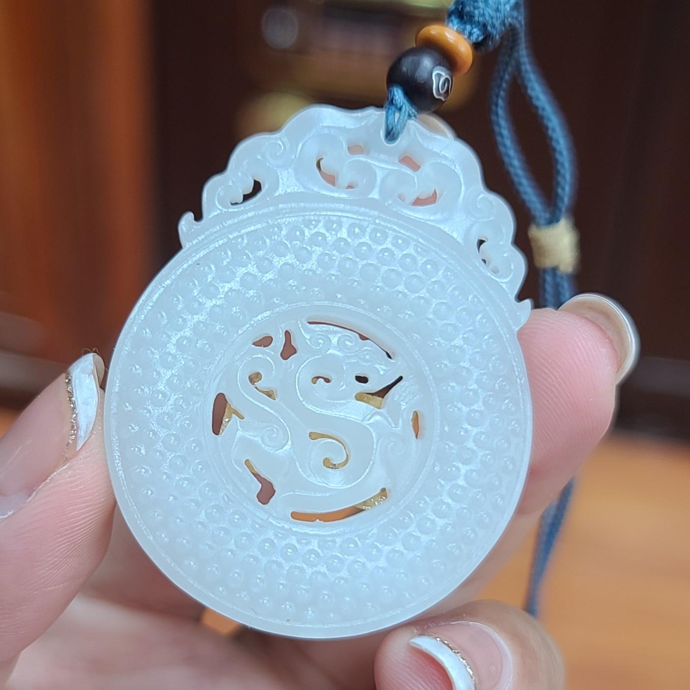 新疆和田白玉龙凤牌一对挂件  弥勒佛观音耳坠项链 xx04035/04057