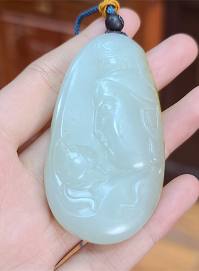 新疆和田白玉籽料持莲观音牌佛宝宝锁平安扣平安无事牌xx08045