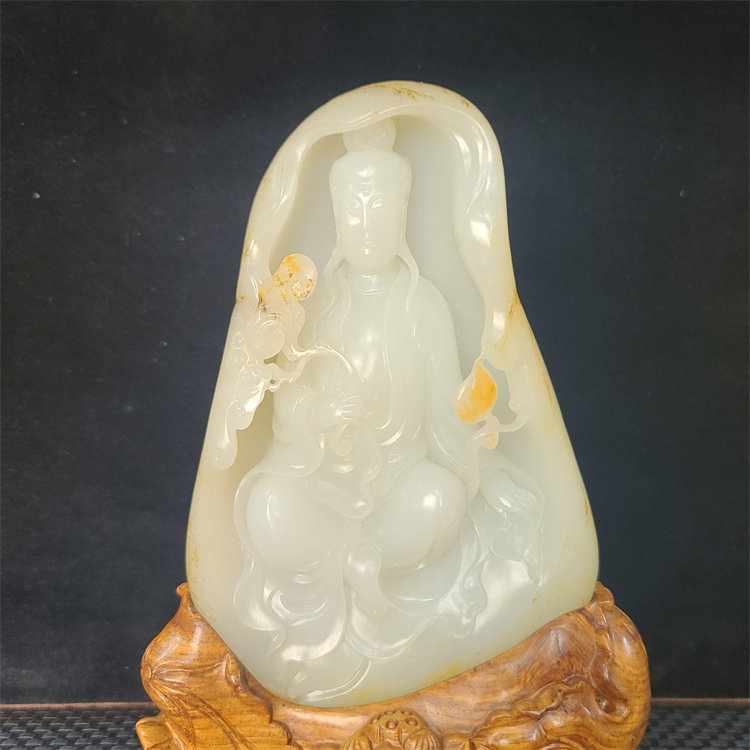 新疆和田羊脂玉籽料观音摆件 平安无事牌平安扣挂件 xx14083