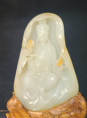 新疆和田羊脂玉籽料观音摆件 平安无事牌平安扣挂件 xx14083