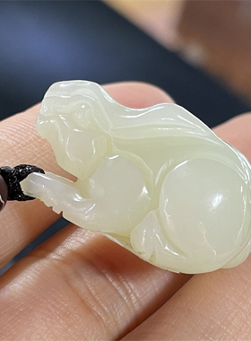 新疆和田白玉山料十二生肖兔子挂件宝宝锁平安无事牌吊坠xx18178