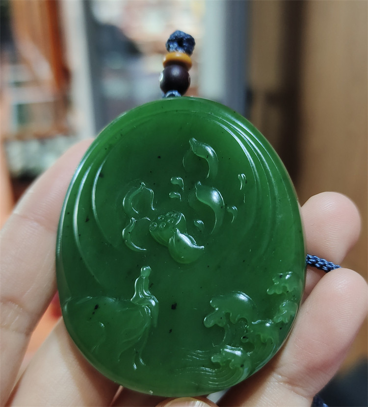 新疆和田玉碧玉籽料荷花吊坠挂件宝宝锁平安扣耳坠戒指xx15066