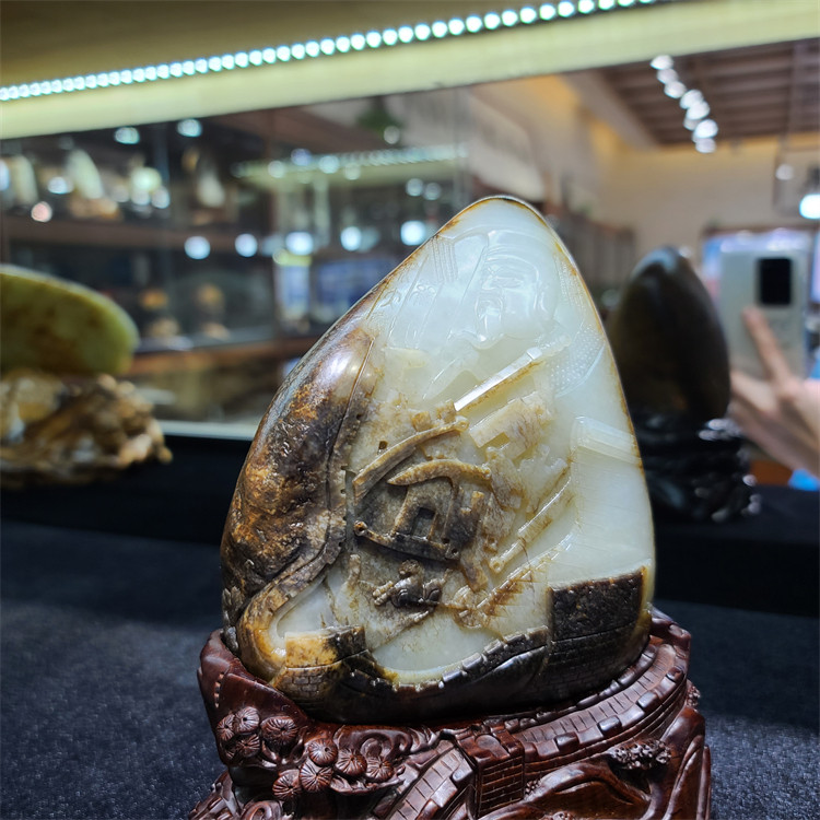 新疆和田枣红皮秦始皇摆件手镯观音佛宝宝锁   xd26002