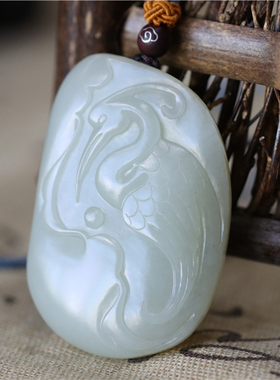 新疆和田白玉籽料鹤吊坠挂件平安扣平安无事牌戒指坠手镯xx04048