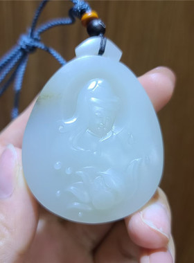 新疆和田白玉籽料荷花观音吊坠挂件 xx14107
