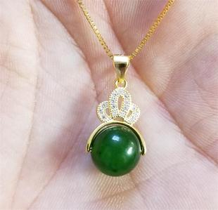 碧玉籽料珠圆玉润挂件---新疆和田玉 金镶玉