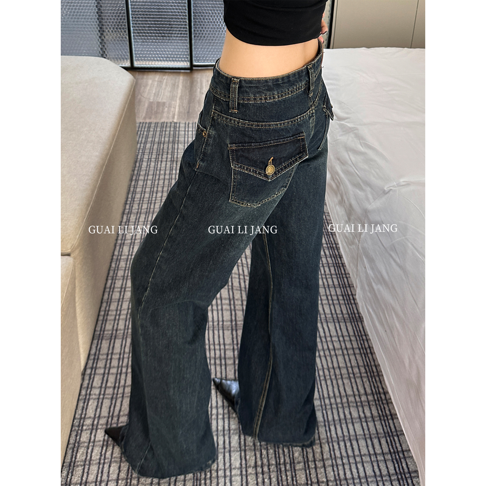 怪力酱美式复古直筒牛仔裤