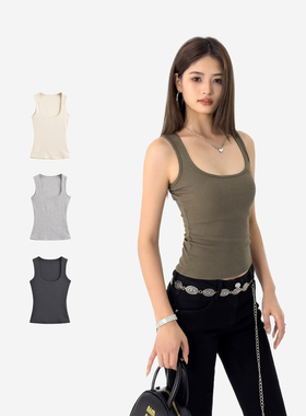 怪力酱 美式宽肩带吊带背心女夏季外穿辣妹修身工字健身打底上衣