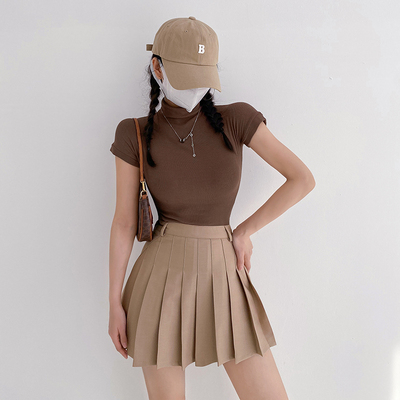 短袖辣妹薄款半高领人棉女