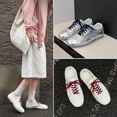 范小络2026春季新款软面真皮开车德训鞋女平底系带休闲鞋软底女鞋